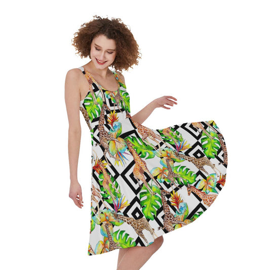 Exotic Tropical Giraffe Pattern Print Women's Sleeveless Dress