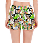 Exotic Tropical Giraffe Pattern Print Women's Split Running Shorts