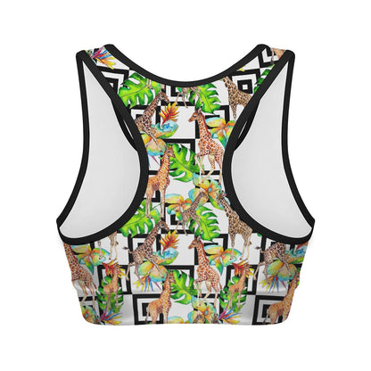 Exotic Tropical Giraffe Pattern Print Women's Sports Bra