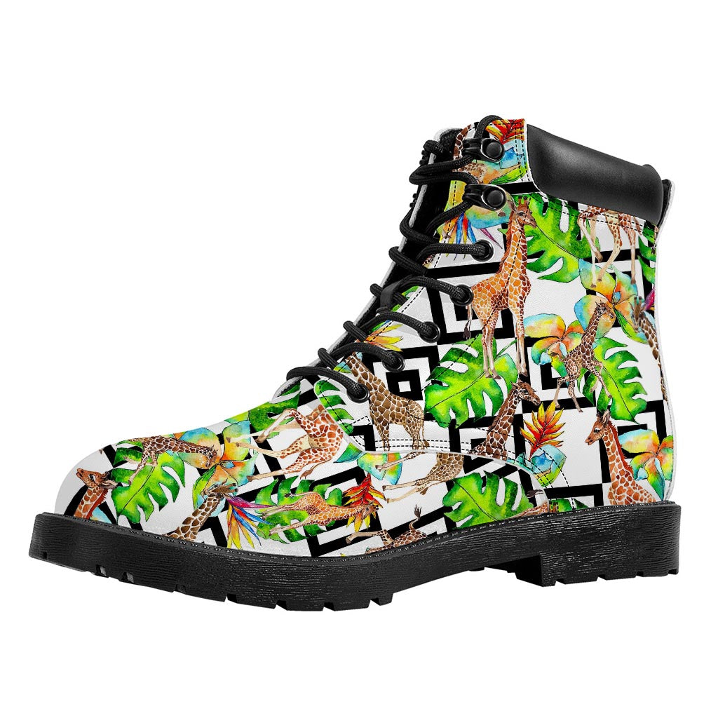 Exotic Tropical Giraffe Pattern Print Work Boots