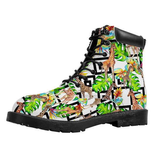Exotic Tropical Giraffe Pattern Print Work Boots