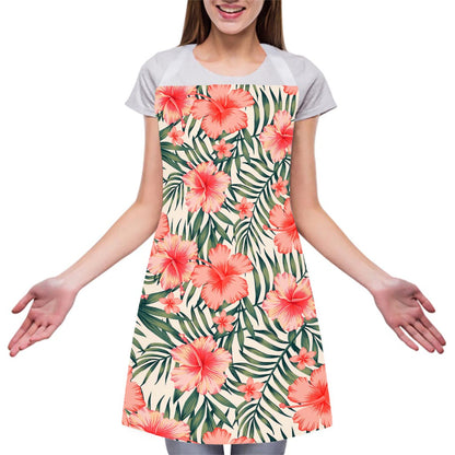 Exotic Tropical Hibiscus Pattern Print Adjustable Apron