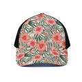 Exotic Tropical Hibiscus Pattern Print Black Mesh Trucker Hat