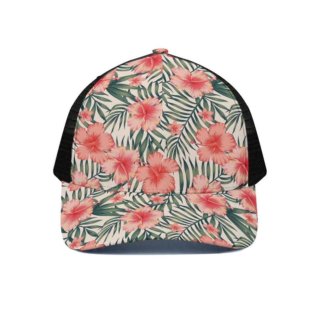 Exotic Tropical Hibiscus Pattern Print Black Mesh Trucker Cap