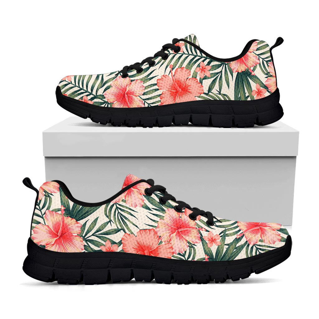 Exotic Tropical Hibiscus Pattern Print Black Running Shoes