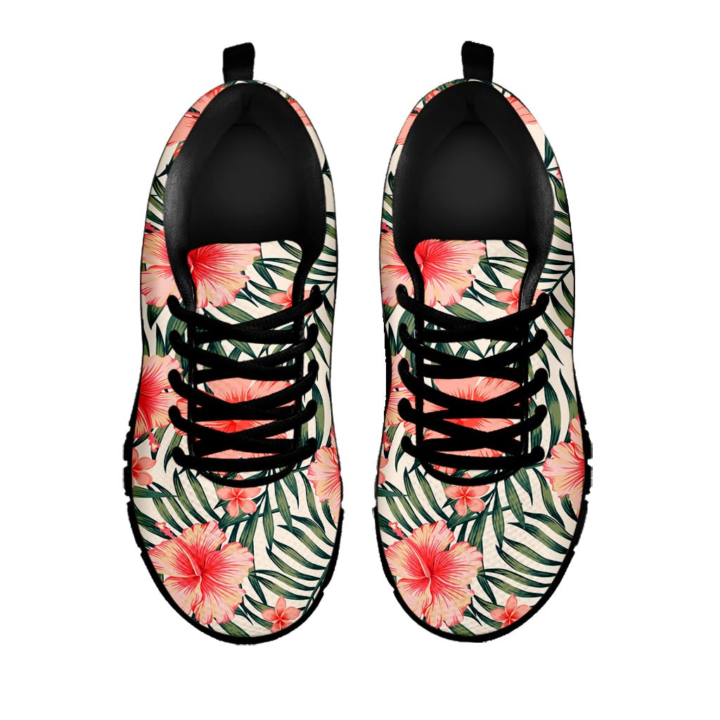 Exotic Tropical Hibiscus Pattern Print Black Running Shoes