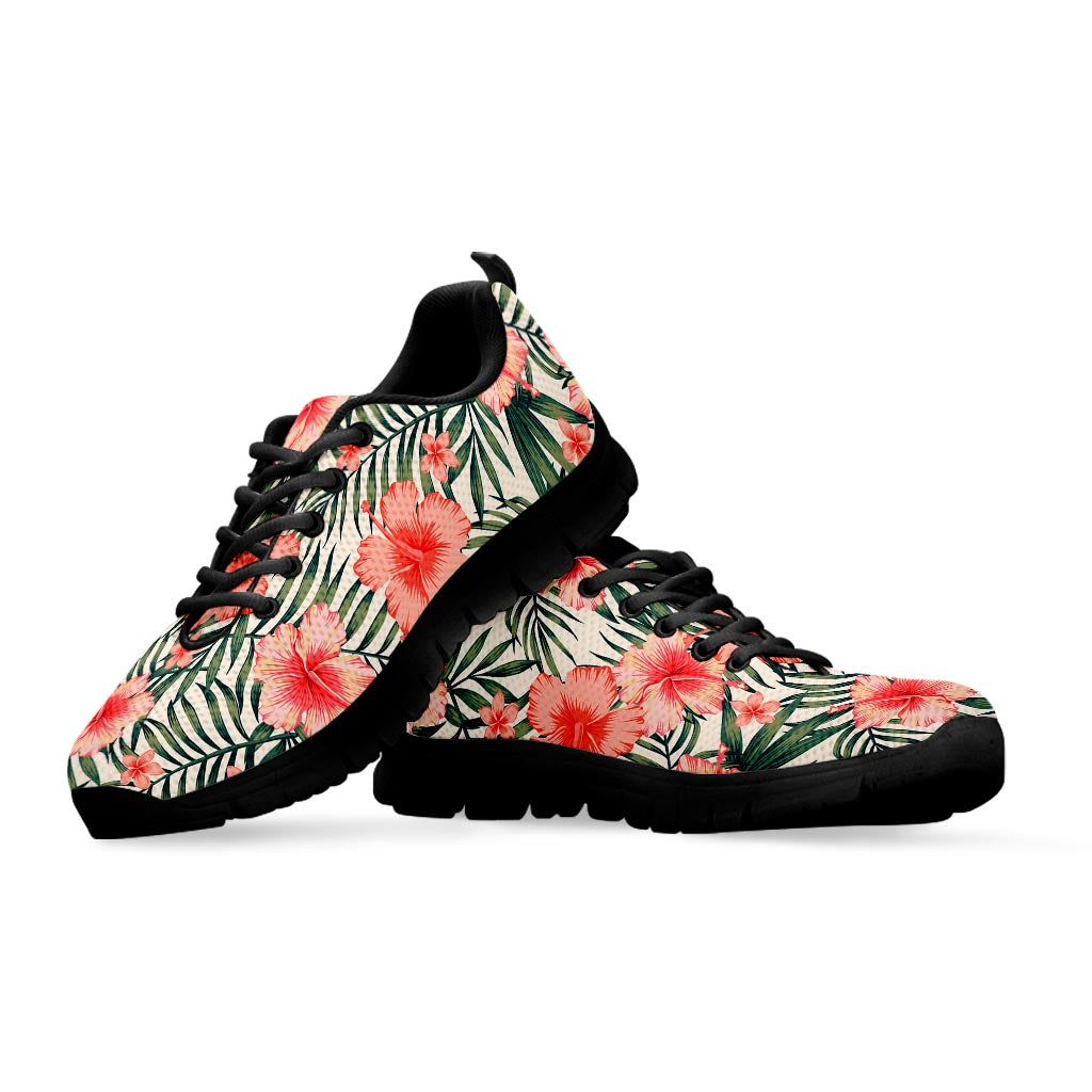 Exotic Tropical Hibiscus Pattern Print Black Running Shoes