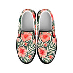 Exotic Tropical Hibiscus Pattern Print Black Slip On Sneakers