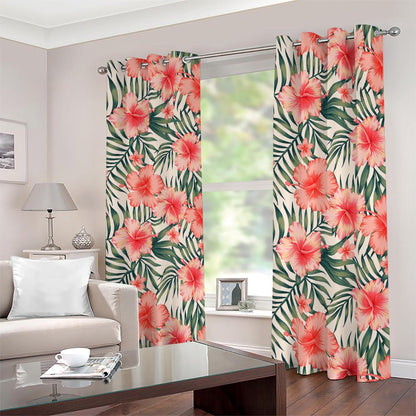 Exotic Tropical Hibiscus Pattern Print Blackout Grommet Curtains