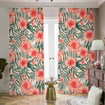 Exotic Tropical Hibiscus Pattern Print Blackout Pencil Pleat Curtains