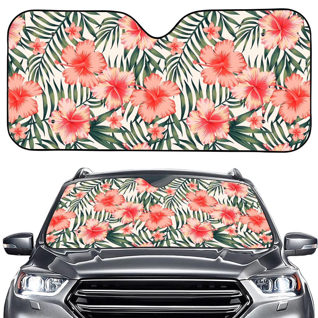 Exotic Tropical Hibiscus Pattern Print Car Windshield Sun Shade