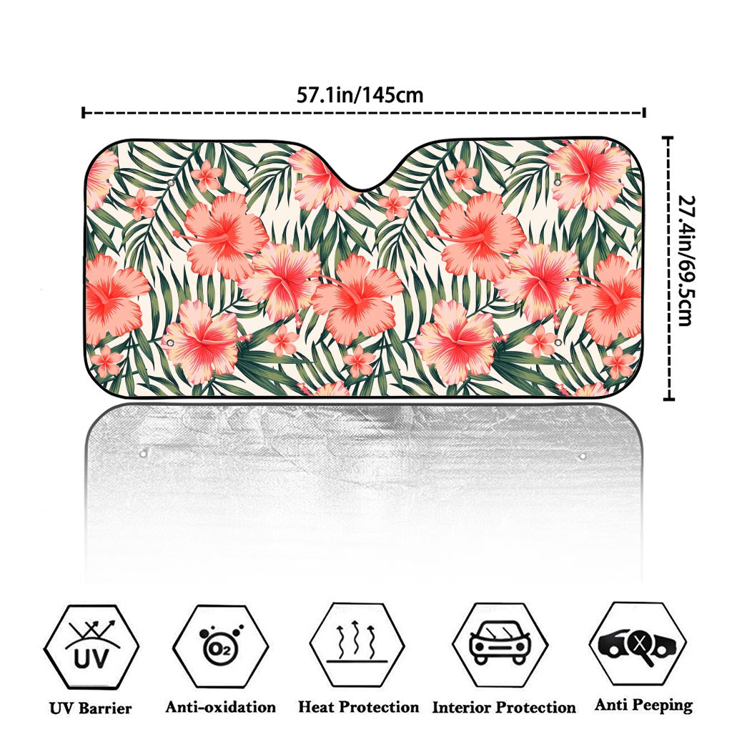 Exotic Tropical Hibiscus Pattern Print Car Windshield Sun Shade