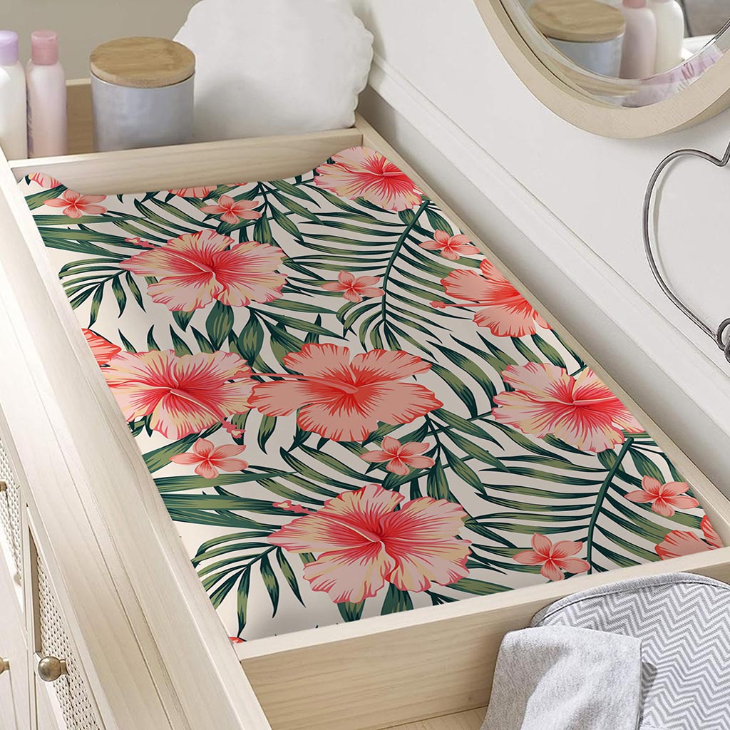 Exotic Tropical Hibiscus Pattern Print Changing Pad Cover