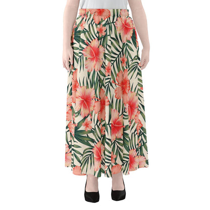 Exotic Tropical Hibiscus Pattern Print Chiffon Maxi Skirt