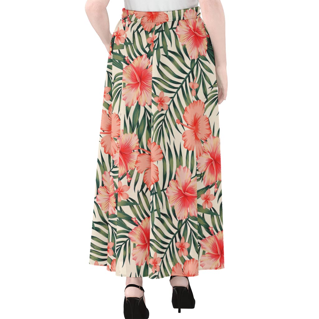 Exotic Tropical Hibiscus Pattern Print Chiffon Maxi Skirt