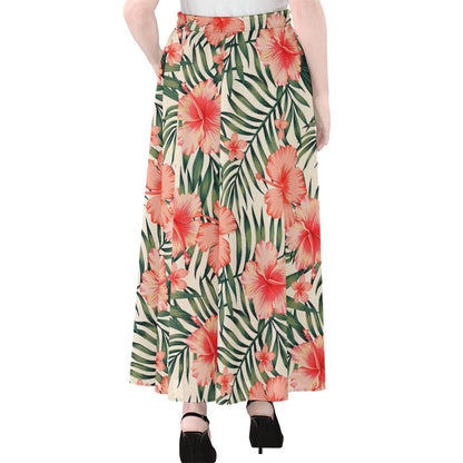 Exotic Tropical Hibiscus Pattern Print Chiffon Maxi Skirt
