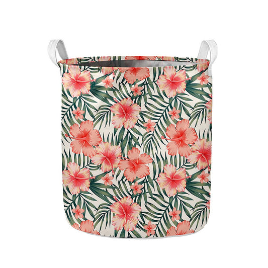 Exotic Tropical Hibiscus Pattern Print Collapsible Laundry Basket