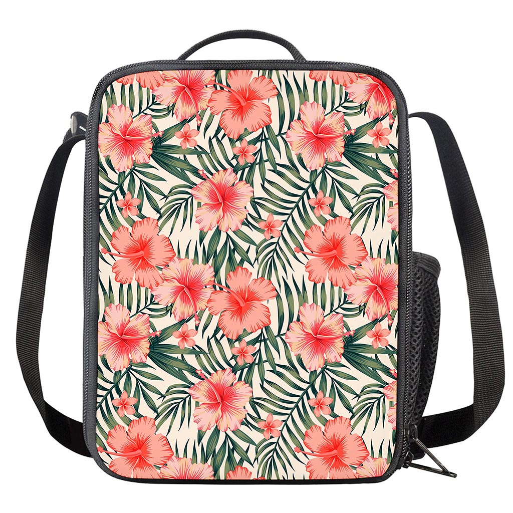 Exotic Tropical Hibiscus Pattern Print Crossbody Lunch Bag