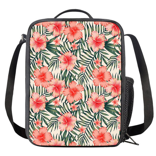 Exotic Tropical Hibiscus Pattern Print Crossbody Lunch Bag