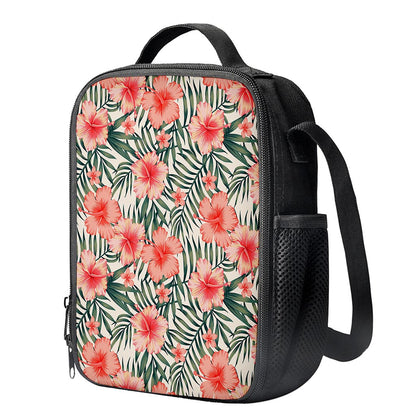 Exotic Tropical Hibiscus Pattern Print Crossbody Lunch Bag
