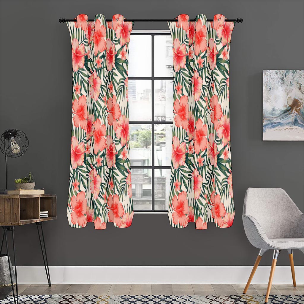 Exotic Tropical Hibiscus Pattern Print Curtain