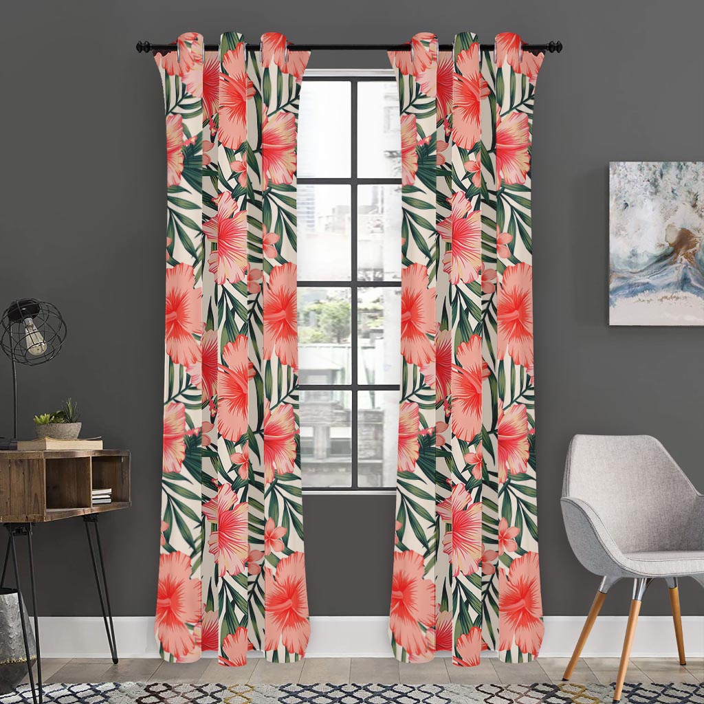 Exotic Tropical Hibiscus Pattern Print Curtain