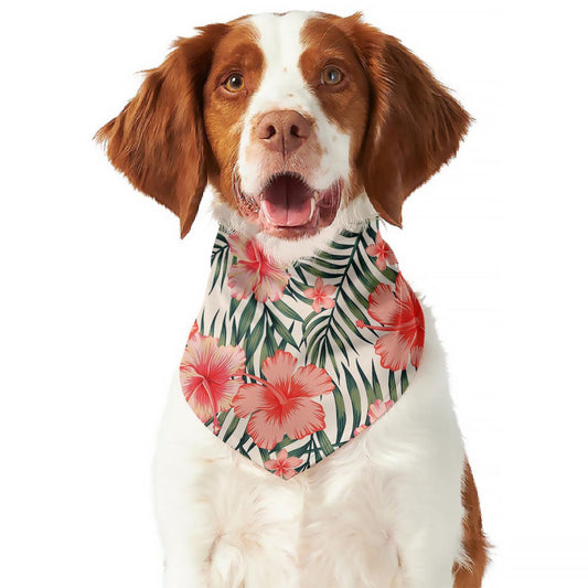 Exotic Tropical Hibiscus Pattern Print Dog Bandana
