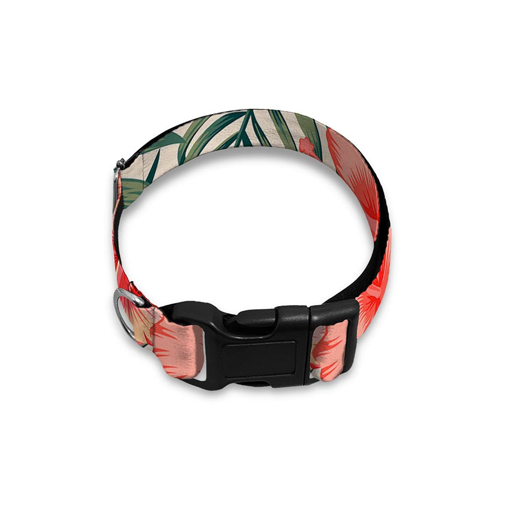 Exotic Tropical Hibiscus Pattern Print Dog Collar