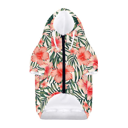 Exotic Tropical Hibiscus Pattern Print Dog Zip Up Hoodie