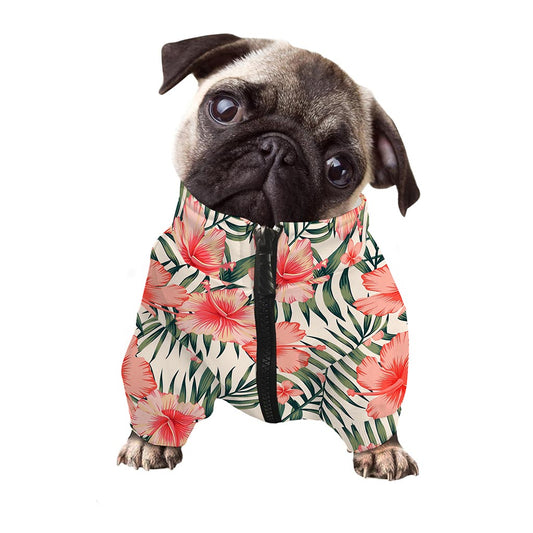 Exotic Tropical Hibiscus Pattern Print Dog Zip Up Jacket