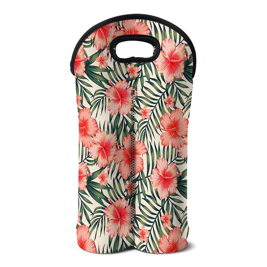 Exotic Tropical Hibiscus Pattern Print Double Neoprene Wine Tote