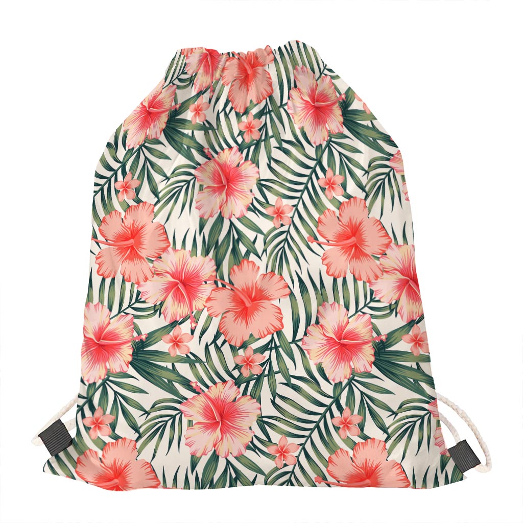 Exotic Tropical Hibiscus Pattern Print Drawstring Bag