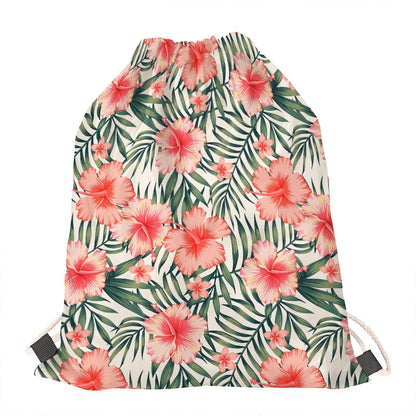 Exotic Tropical Hibiscus Pattern Print Drawstring Bag