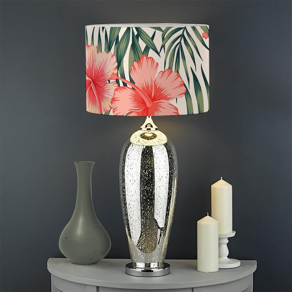 Exotic Tropical Hibiscus Pattern Print Drum Lamp Shade