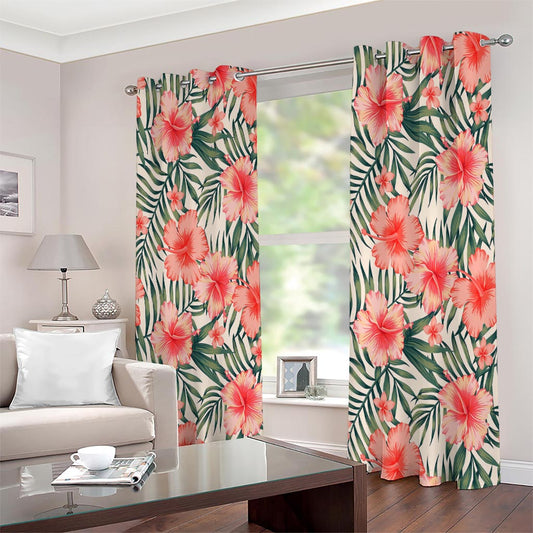Exotic Tropical Hibiscus Pattern Print Extra Wide Grommet Curtains