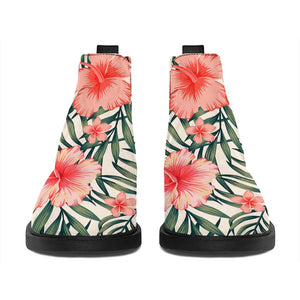 Exotic Tropical Hibiscus Pattern Print Flat Ankle Boots