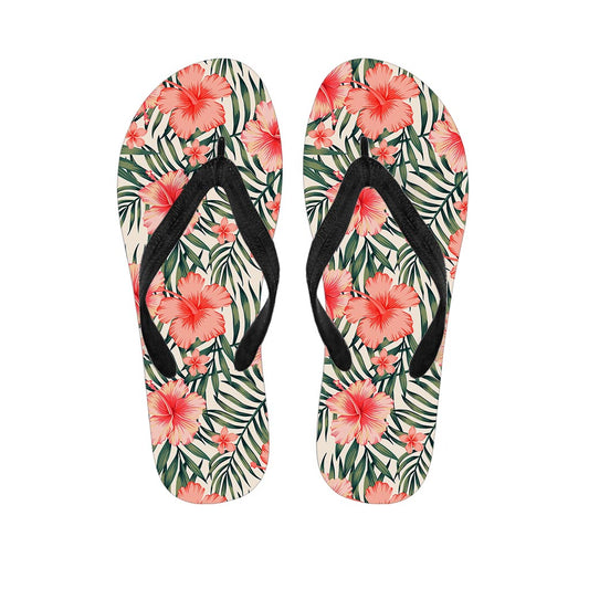 Exotic Tropical Hibiscus Pattern Print Flip Flops