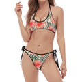 Exotic Tropical Hibiscus Pattern Print Halter Scoop Tie Side Bikini