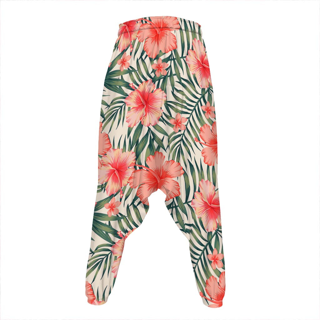 Exotic Tropical Hibiscus Pattern Print Hammer Pants