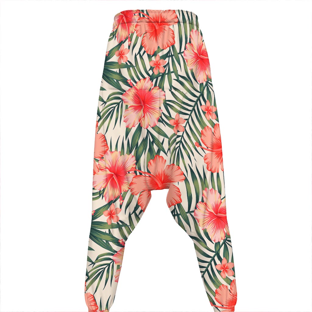Exotic Tropical Hibiscus Pattern Print Hammer Pants