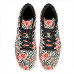 Exotic Tropical Hibiscus Pattern Print High Top Leather Sneakers