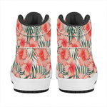 Exotic Tropical Hibiscus Pattern Print High Top Leather Sneakers
