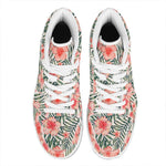 Exotic Tropical Hibiscus Pattern Print High Top Leather Sneakers