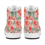 Exotic Tropical Hibiscus Pattern Print High Top Leather Sneakers