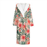 Exotic Tropical Hibiscus Pattern Print Hooded Bathrobe