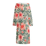 Exotic Tropical Hibiscus Pattern Print Hooded Bathrobe