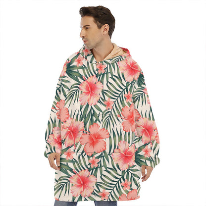 Exotic Tropical Hibiscus Pattern Print Hoodie Blanket