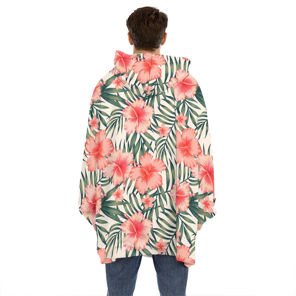 Exotic Tropical Hibiscus Pattern Print Hoodie Blanket
