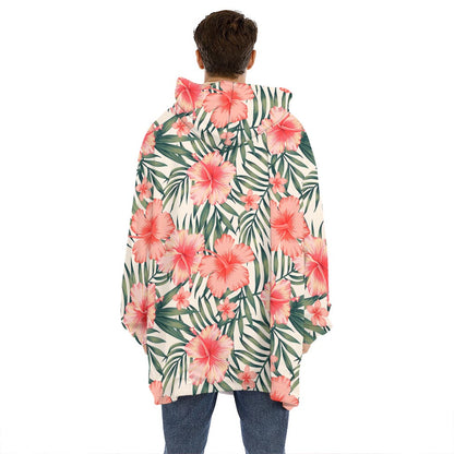 Exotic Tropical Hibiscus Pattern Print Hoodie Blanket