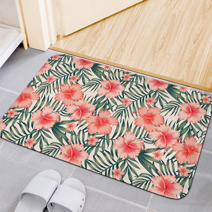 Exotic Tropical Hibiscus Pattern Print Indoor Door Mat